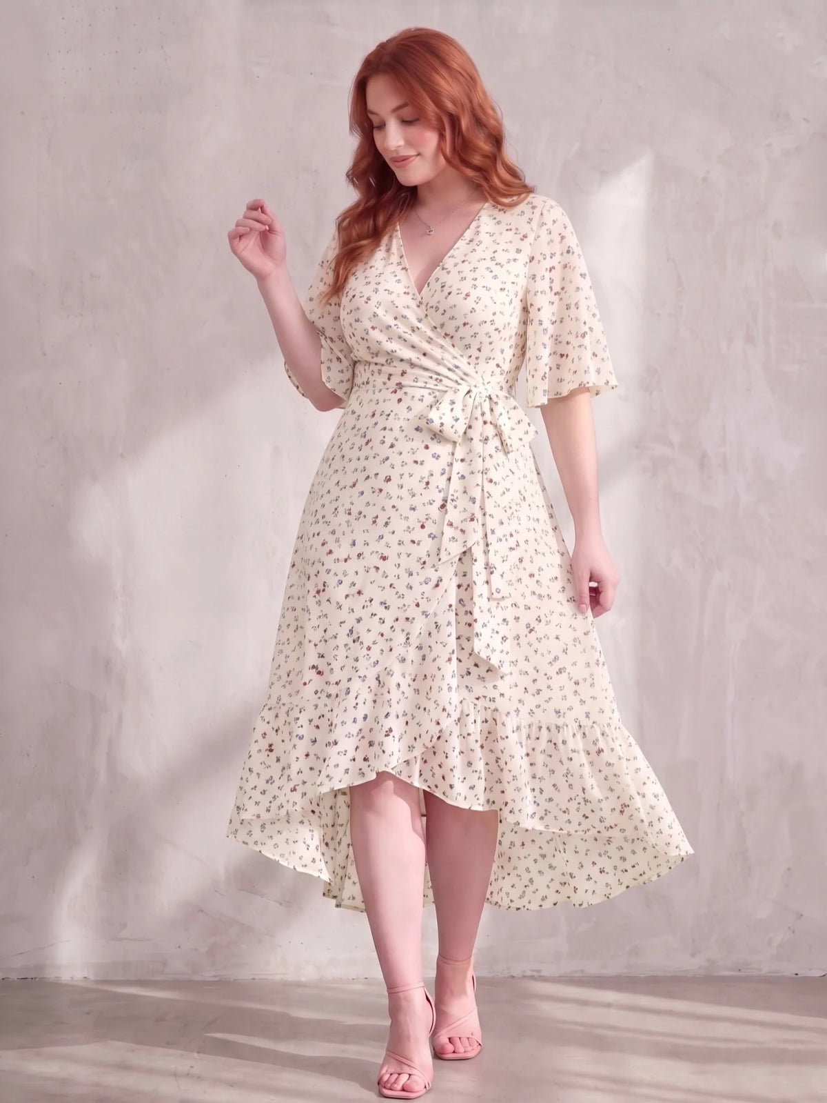 Larui Plus Size Printed Tie-Waist Wrap Dress