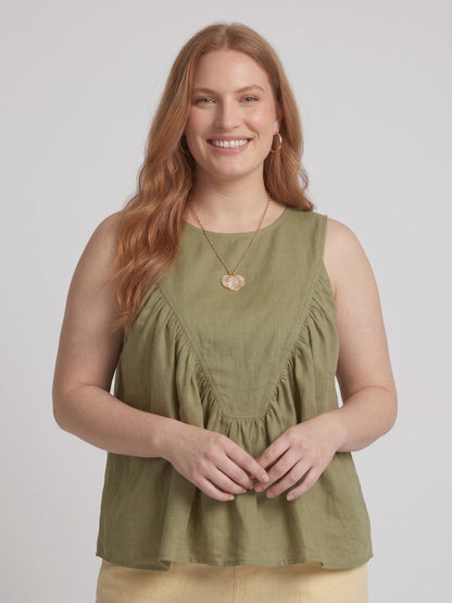 Larui Plus Size Women's Linen Pleated Sleeveless Top Vest