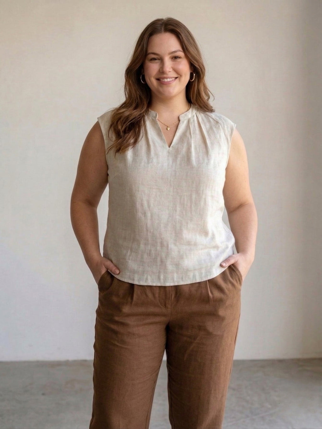 Larui Plus Size Women's Linen V-Neck Sleeveless Vest