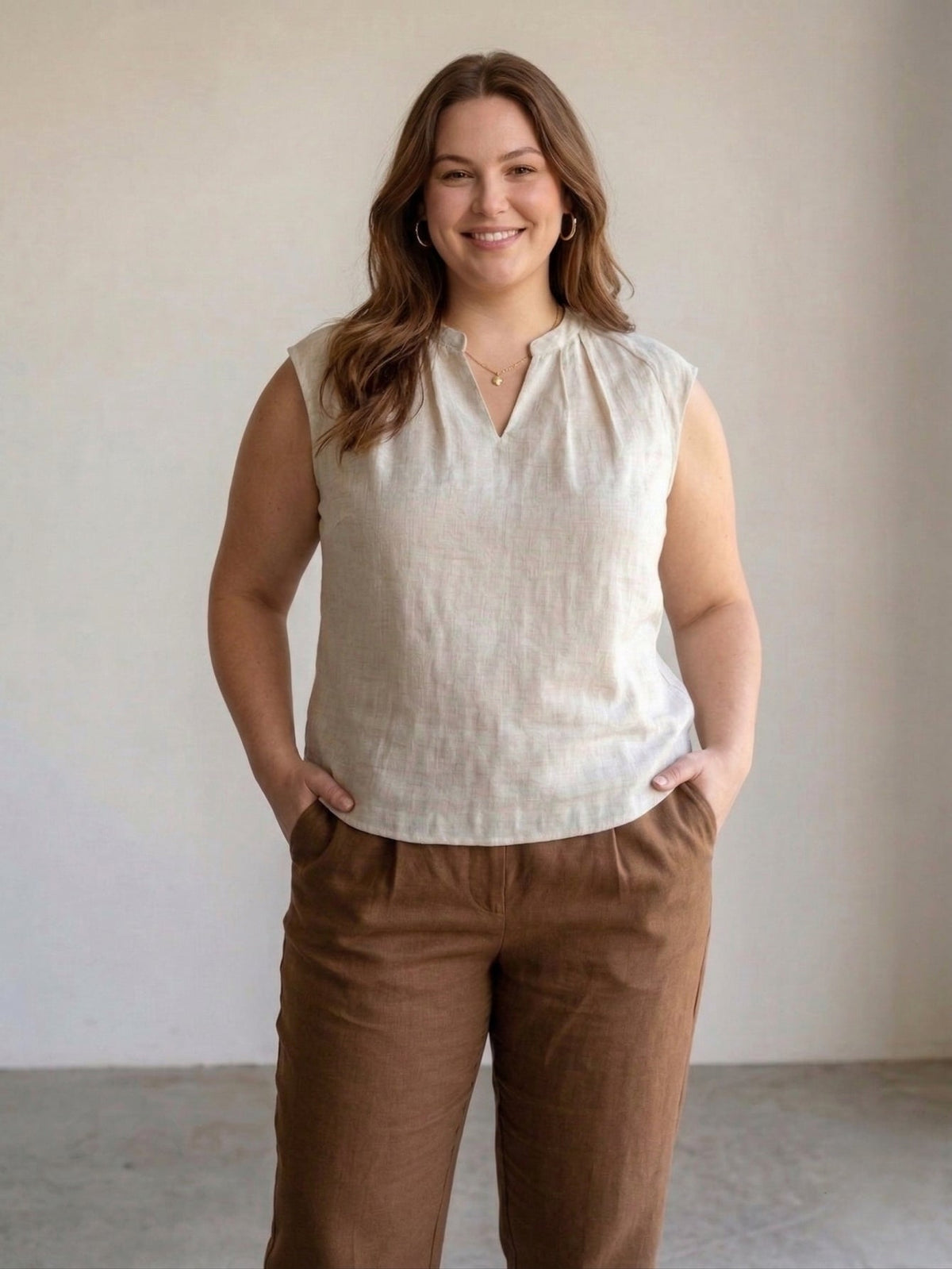 Larui Plus Size Women's Linen V-Neck Sleeveless Vest