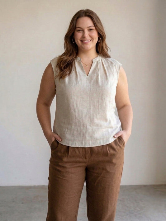 Larui Plus Size Women's Linen V-Neck Sleeveless Vest