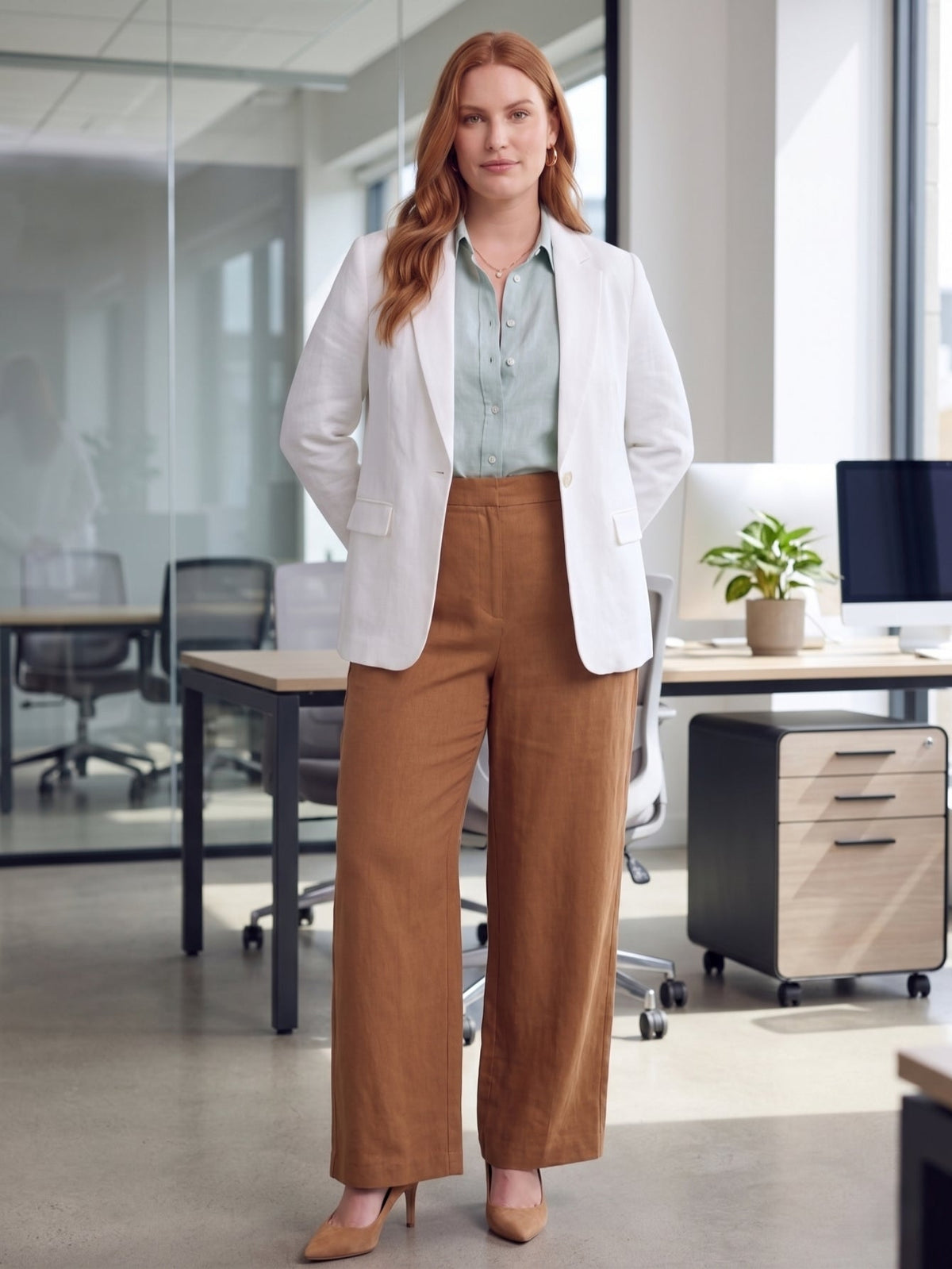 Larui Plus Size Women's Linen Pocket Full Length Pants
