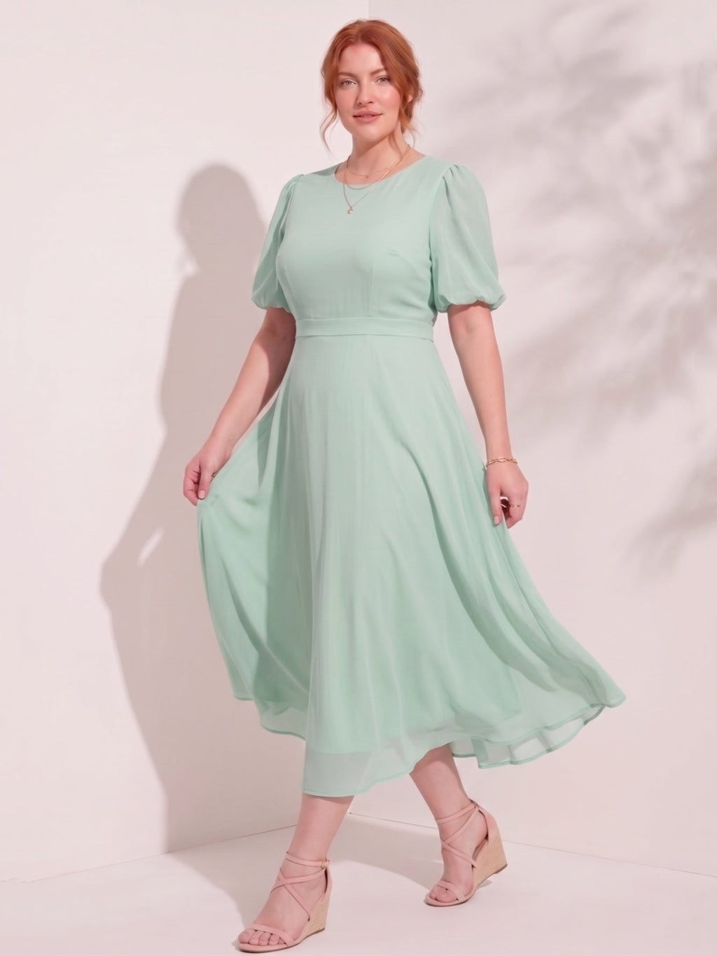 Larui Plus-Size Women's Puff-Sleeve Crew-Neck Dress