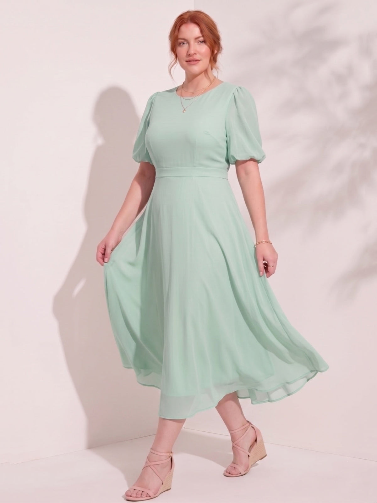 Larui Plus-Size Women's Puff-Sleeve Crew-Neck Dress