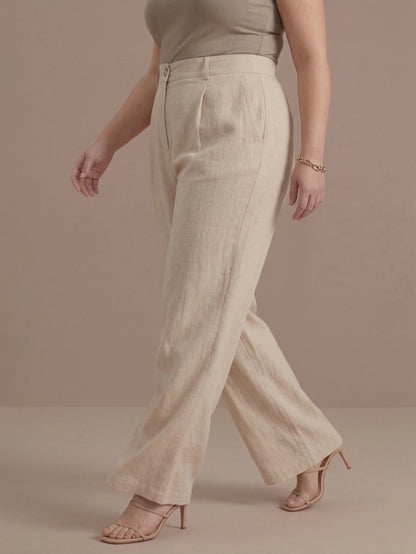 Larui Plus Size Women's Linen Pocket Full Length Pants