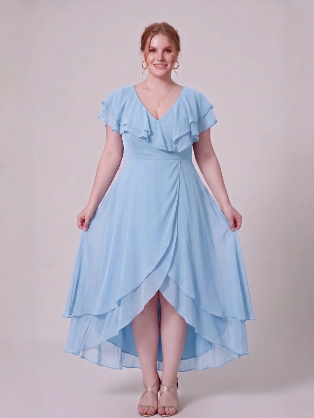 Larui Plus Size Women's Ruffle Sleeve Chiffon Dress