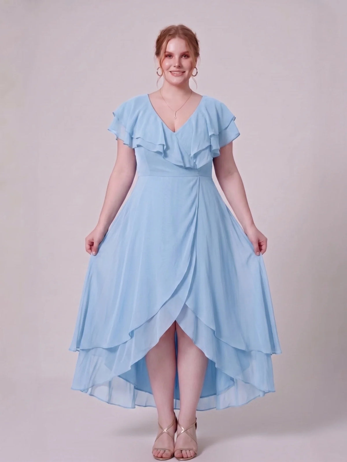 Larui Plus Size Women's Ruffle Sleeve Chiffon Dress