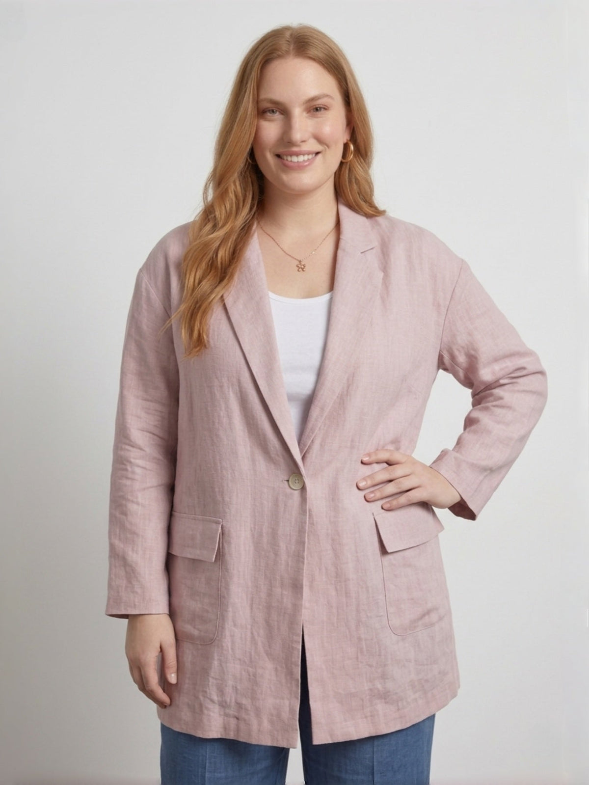 Larui Plus Size Women's Linen Pocket Blazer