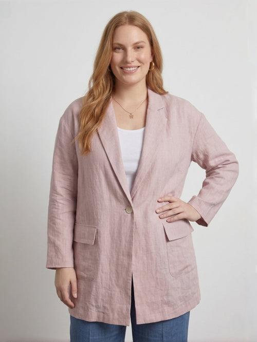 Larui Plus Size Women's Linen Pocket Blazer