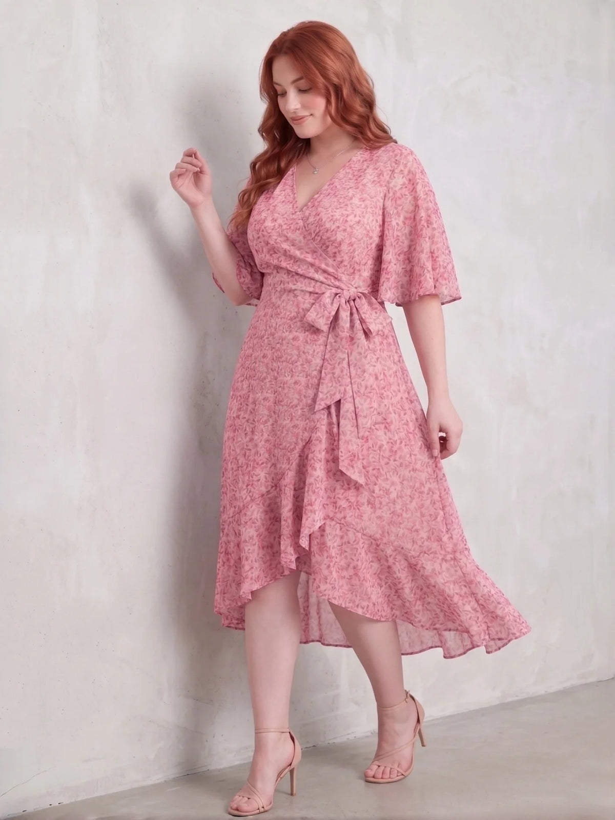 Larui Plus Size Elegant Chiffon Tie-Wrap Dress