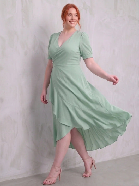 Larui Plus-Size Women's French Romantic One-Piece Wrap Dress