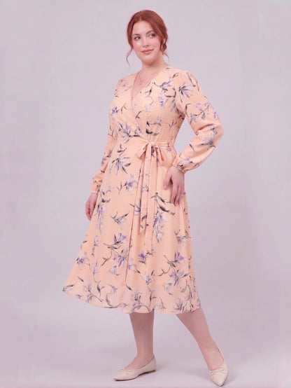 Larui Plus Size Women's Chiffon Wrap Dress