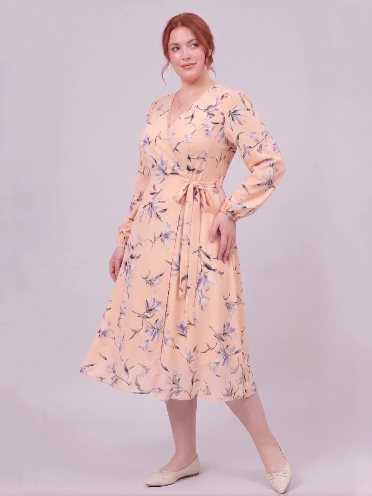 Larui Plus Size Women's Chiffon Wrap Dress