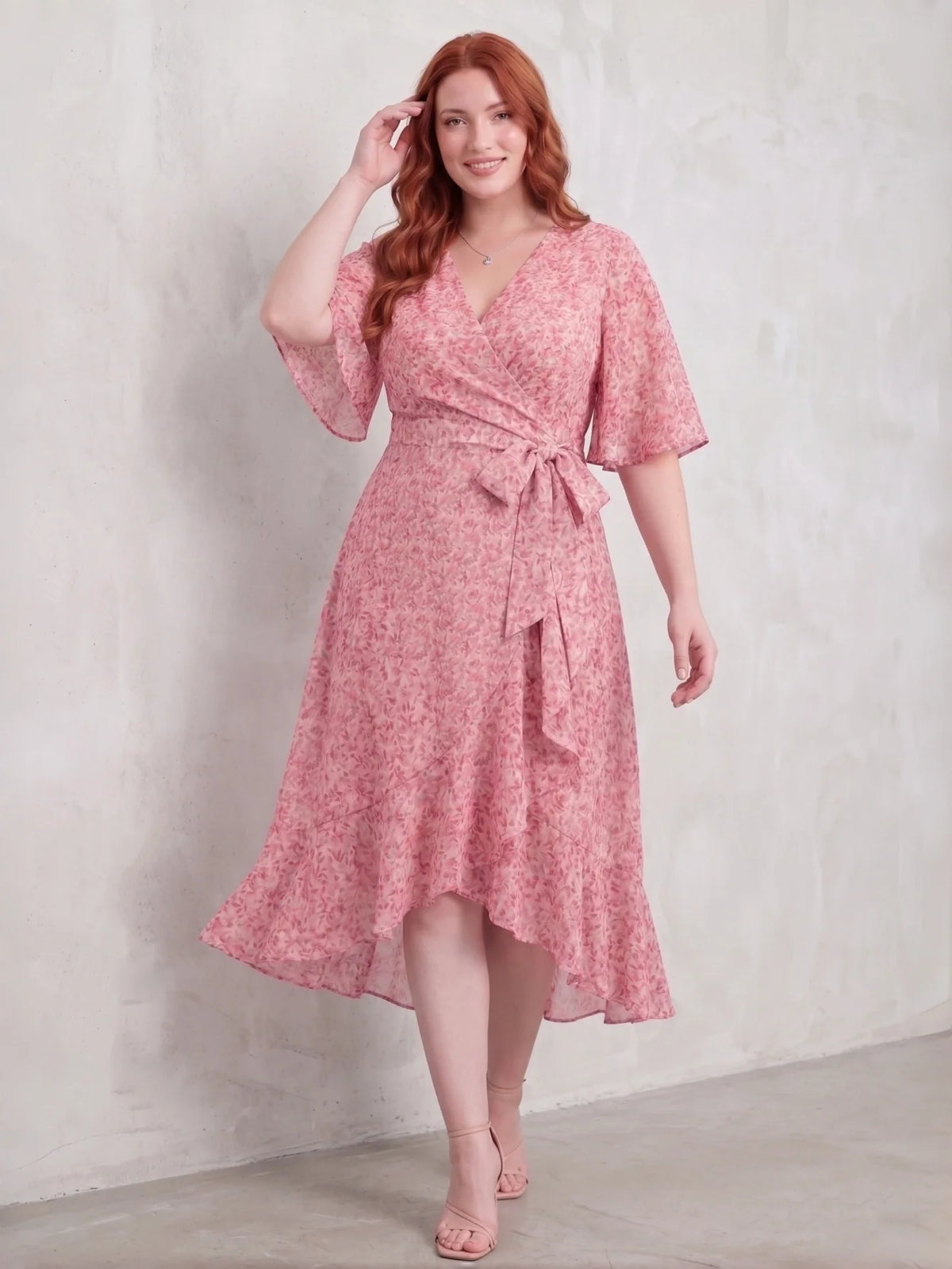 Larui Plus Size Elegant Chiffon Tie-Wrap Dress
