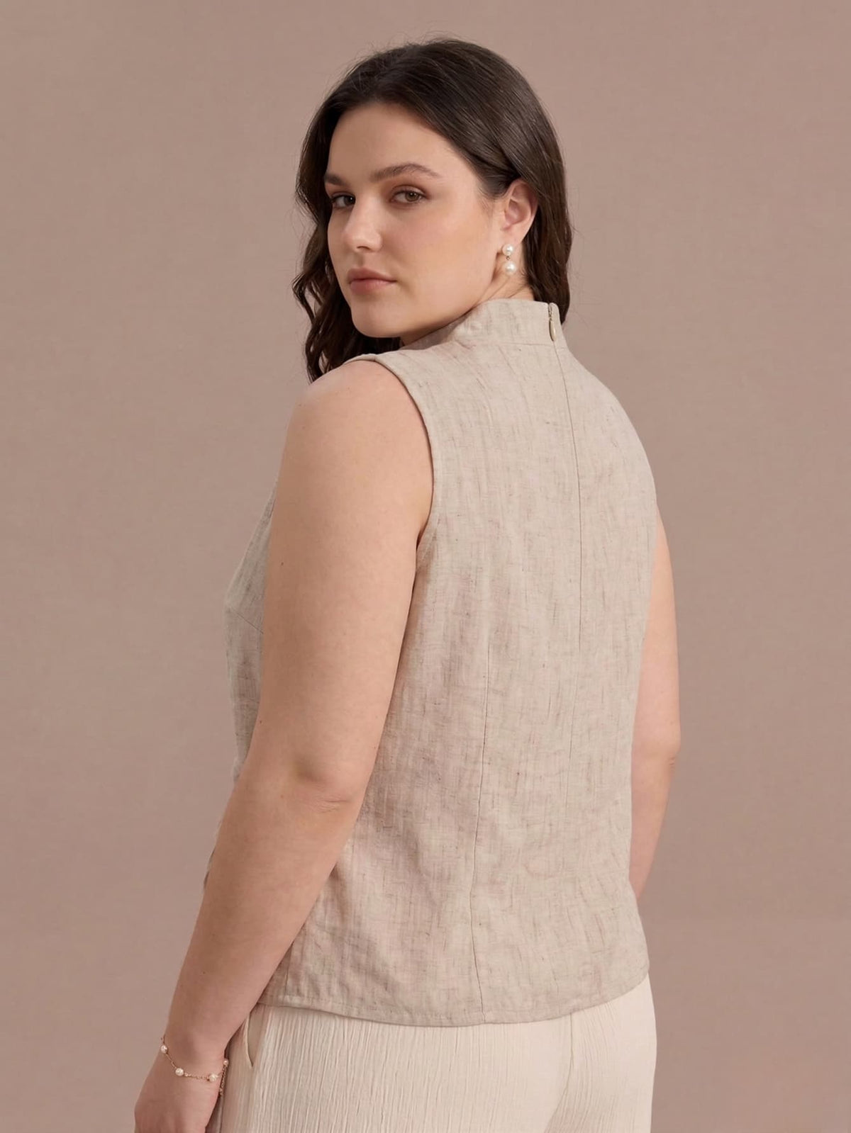 Larui Plus Size Women's Stand collar Sleeveless Vest