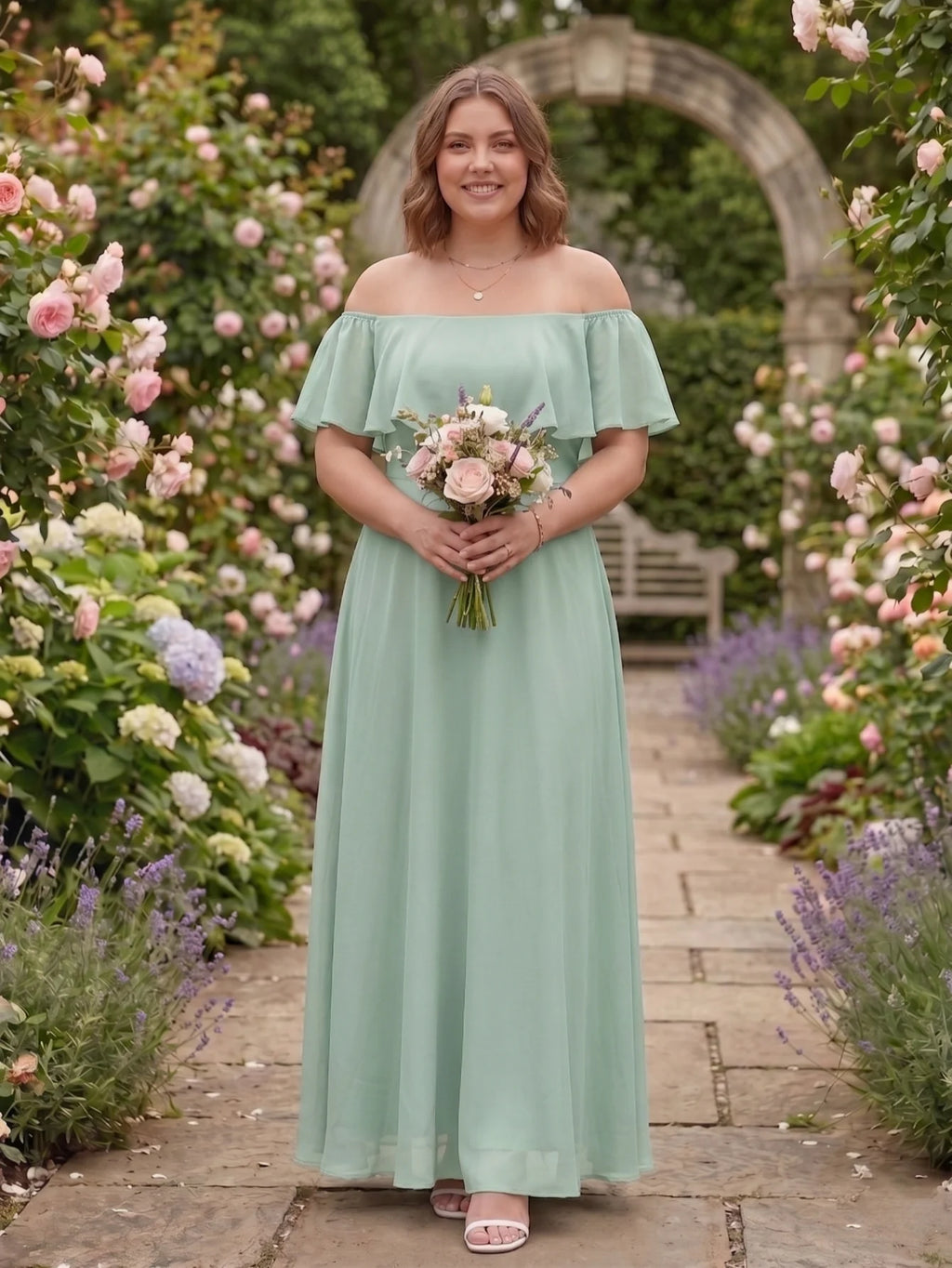 Larui Plus-Size Elegant Off-Shoulder Chiffon Dress