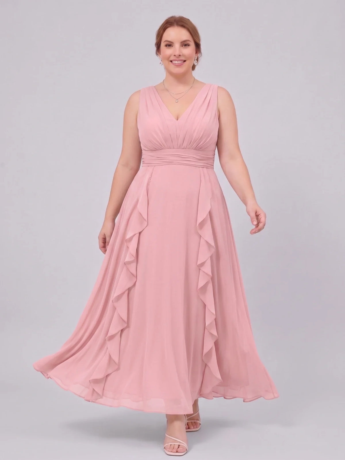 Larui Plus-Size Women's Ruffled Chiffon Dress
