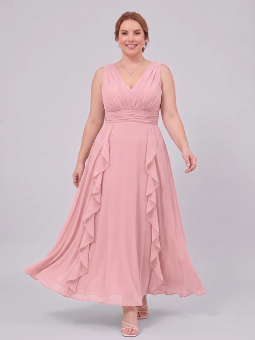 Larui Plus-Size Women's Ruffled Chiffon Dress