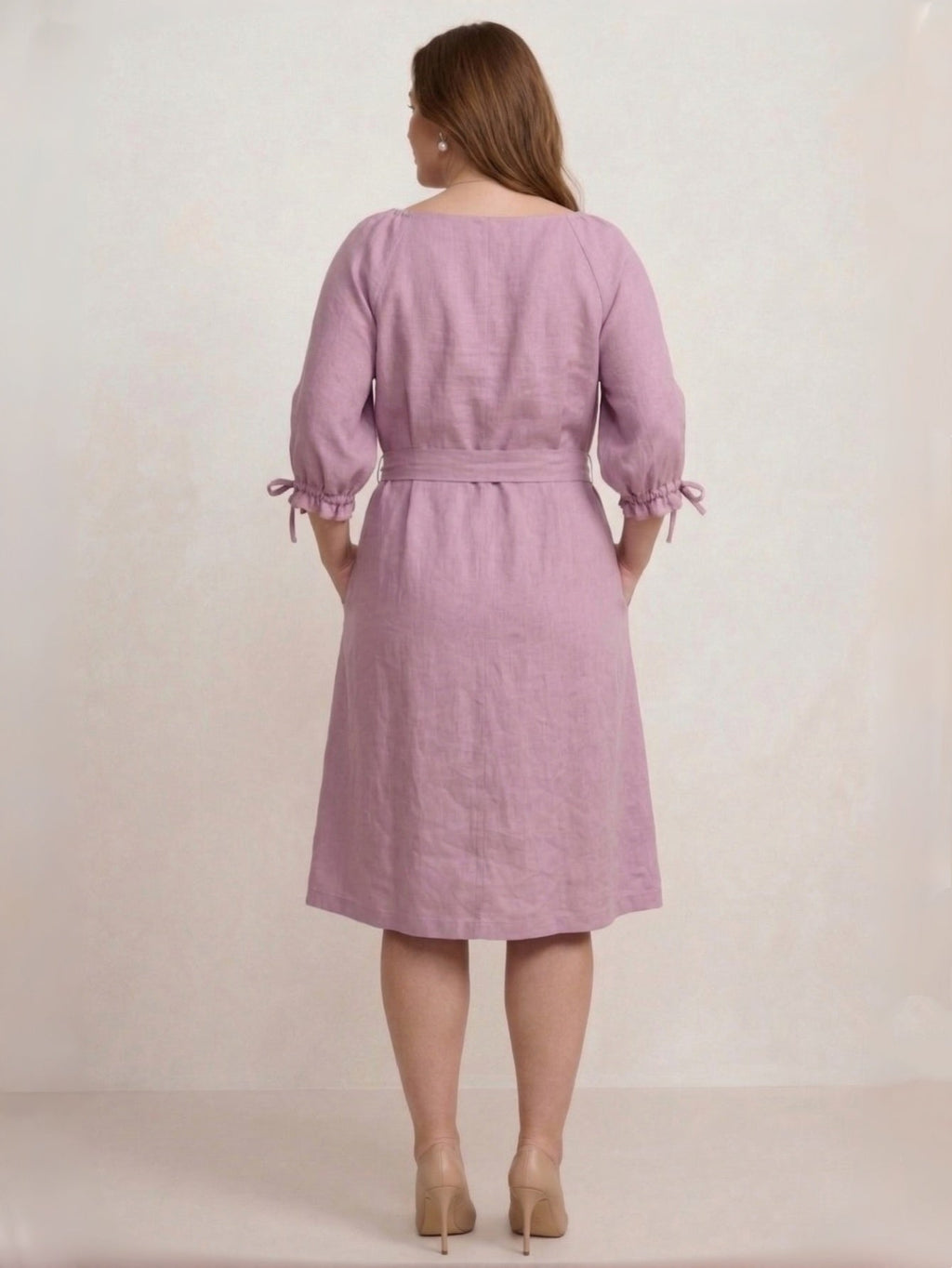 Larui Plus Size Women's Linen 3/4 Sleeves Dress With Belted