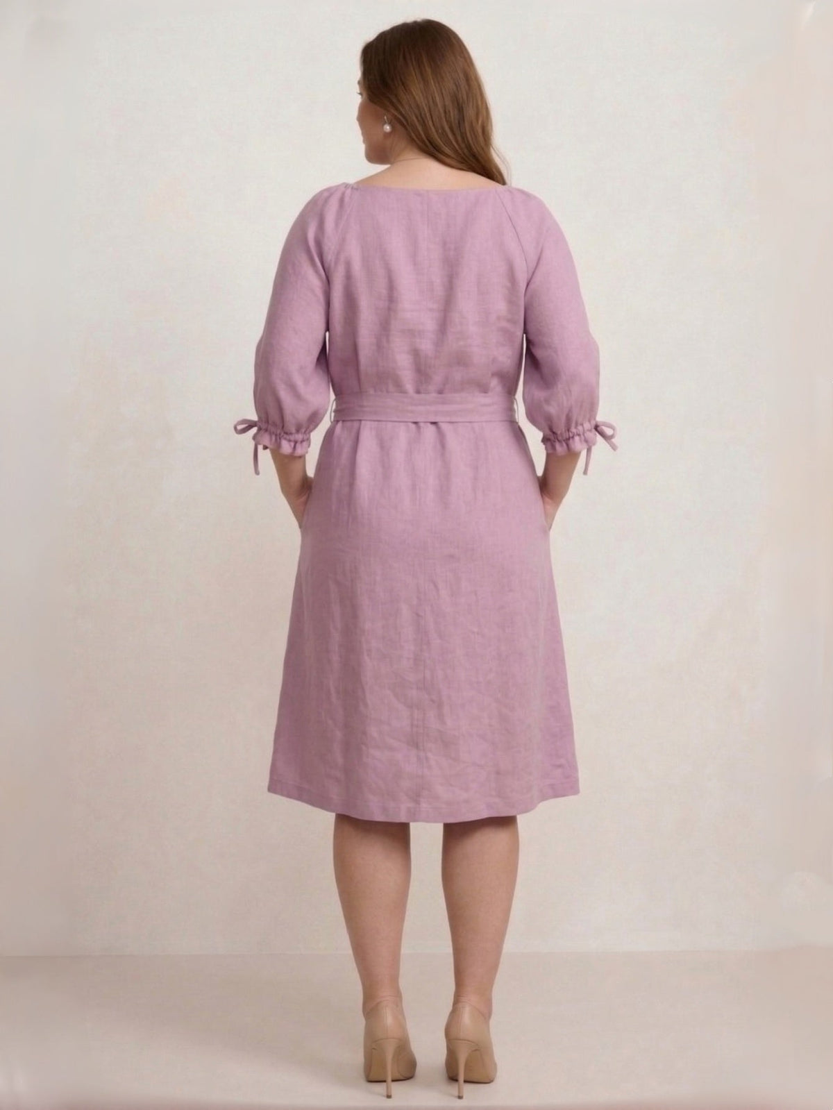 Larui Plus Size Women's Linen 3/4 Sleeves Dress With Belted