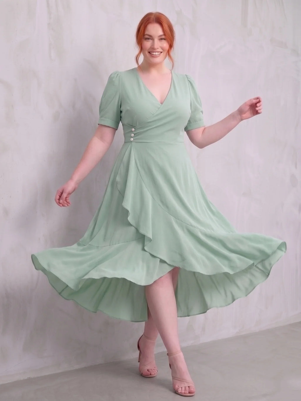 Larui Plus-Size Women's French Romantic One-Piece Wrap Dress