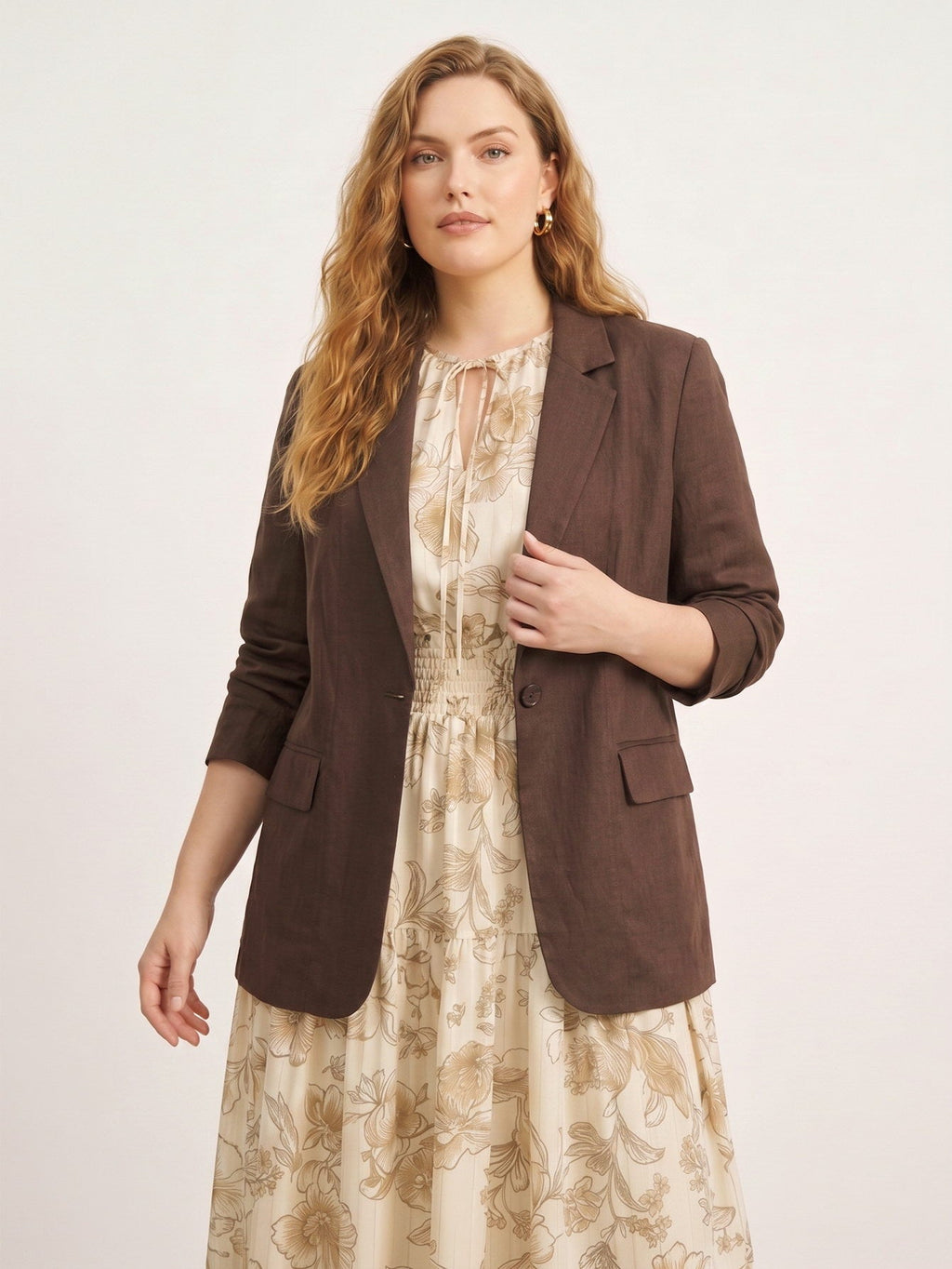 Larui Plus Size Women's Linen Pocket Blazer