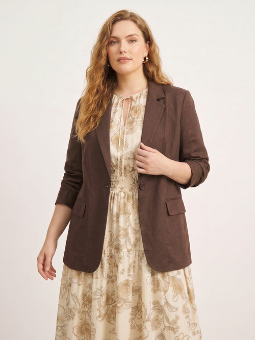 Larui Plus Size Women's Linen Pocket Blazer