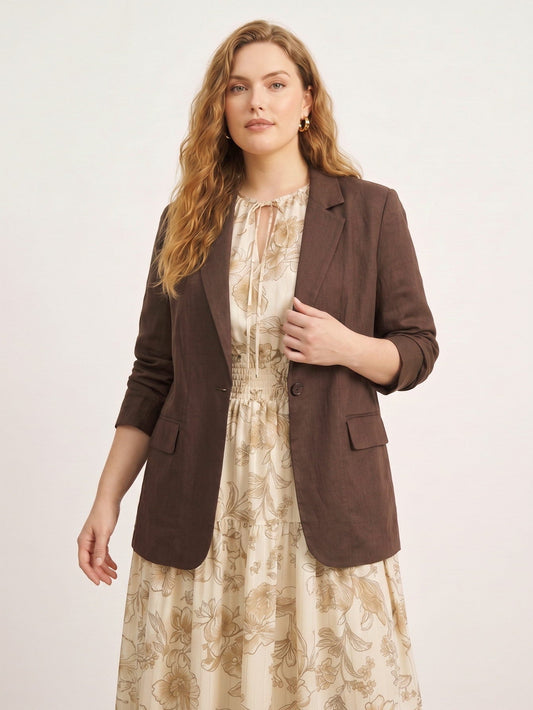 Larui Plus Size Women's Linen Pocket Blazer