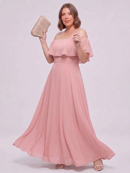 Larui Plus-Size Elegant Off-Shoulder Chiffon Dress