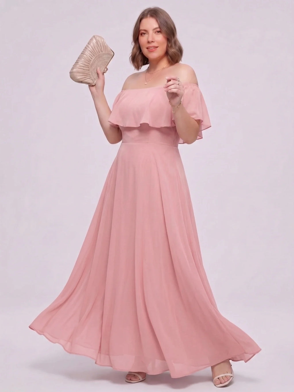 Larui Plus-Size Elegant Off-Shoulder Chiffon Dress