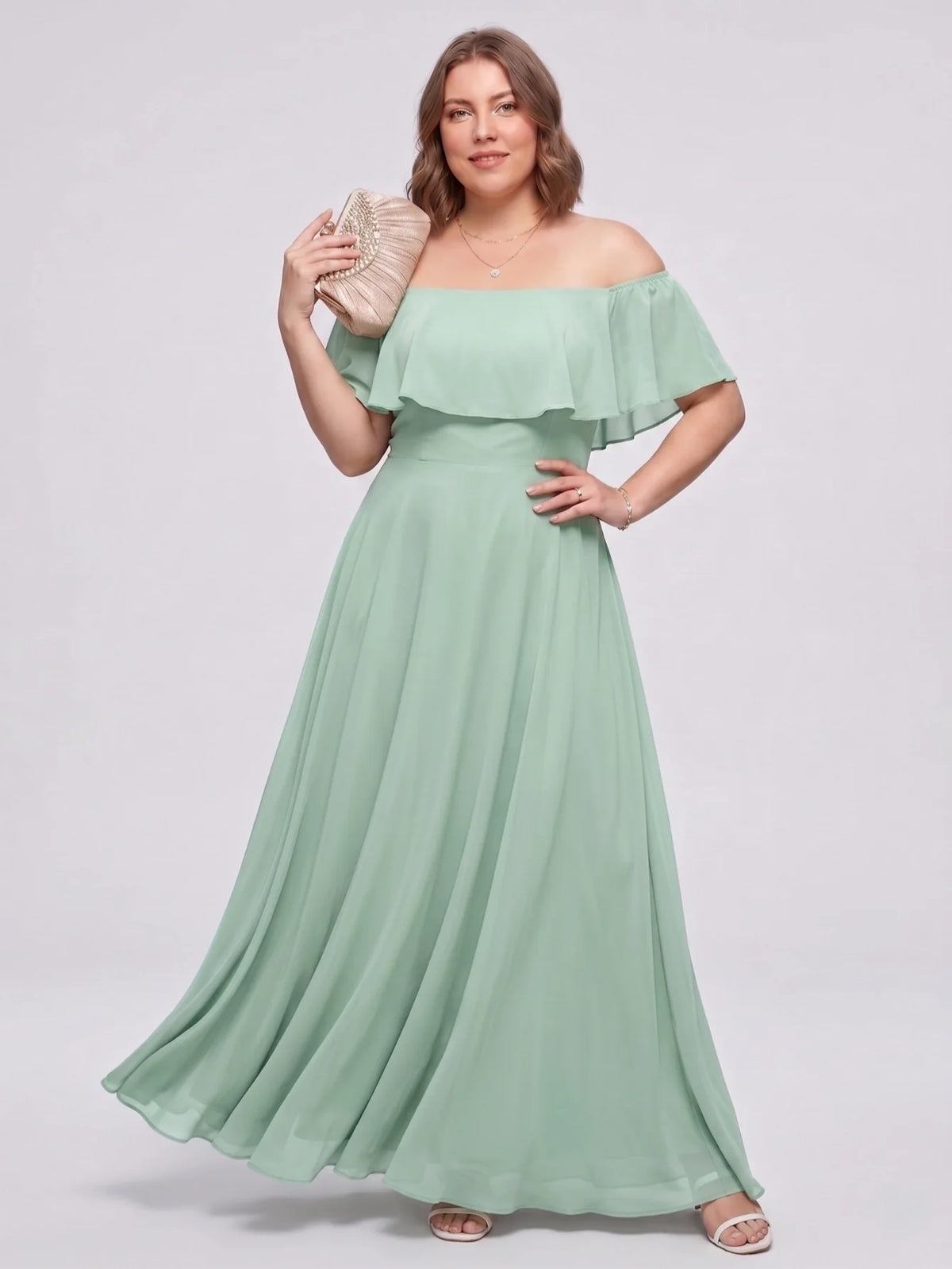 Larui Plus-Size Elegant Off-Shoulder Chiffon Dress