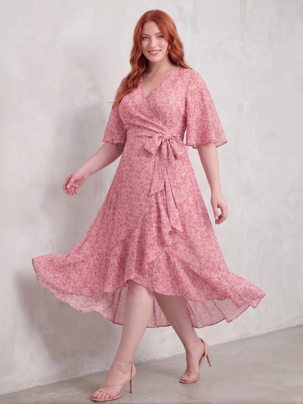 Larui Plus Size Elegant Chiffon Tie-Wrap Dress