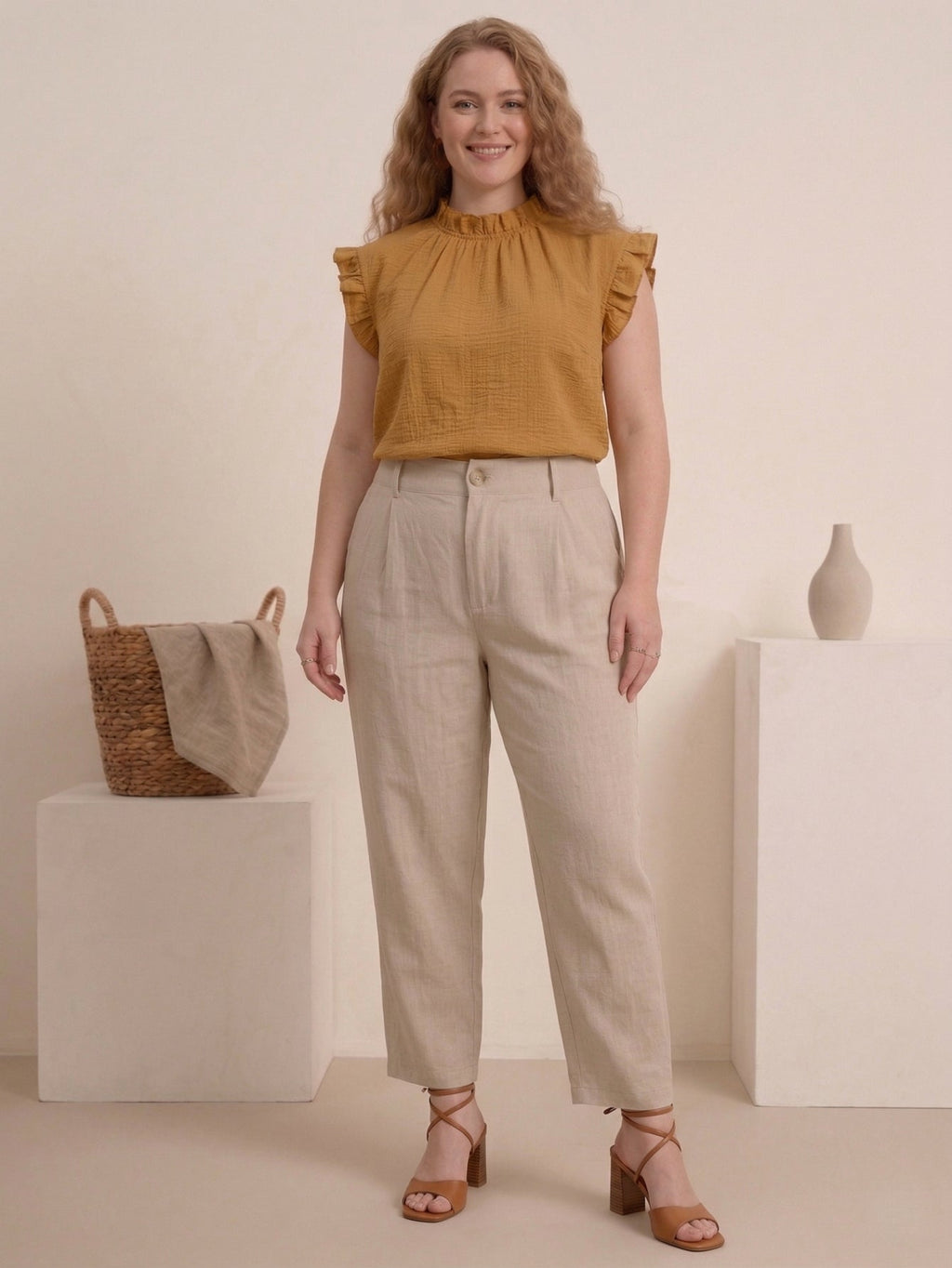 Larui Plus Size Women's Linen Pocket Full Length Pants