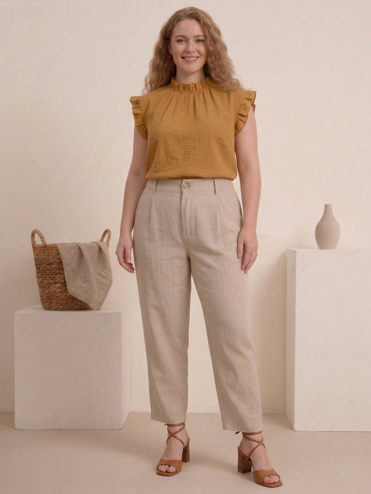 Larui Plus Size Women's Linen Pocket Full Length Pants