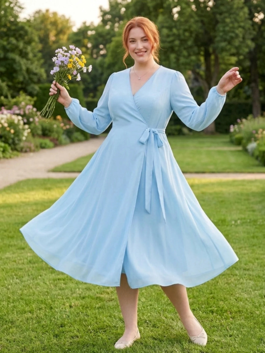 Larui Plus Size Women's Chiffon Wrap Dress