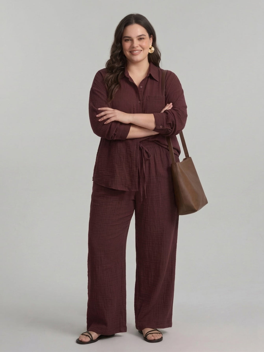 Larui Plus Size Women's Cotton Shirt And Pants 2Pcs Sets