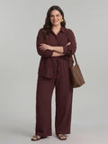 Larui Plus Size Women's Cotton Shirt And Pants 2Pcs Sets