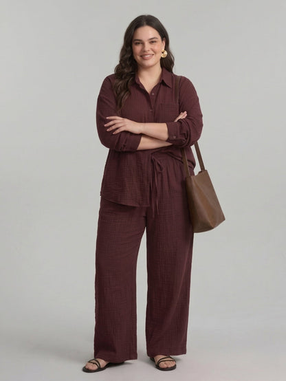 Larui Plus Size Women's Cotton Shirt And Pants 2Pcs Sets