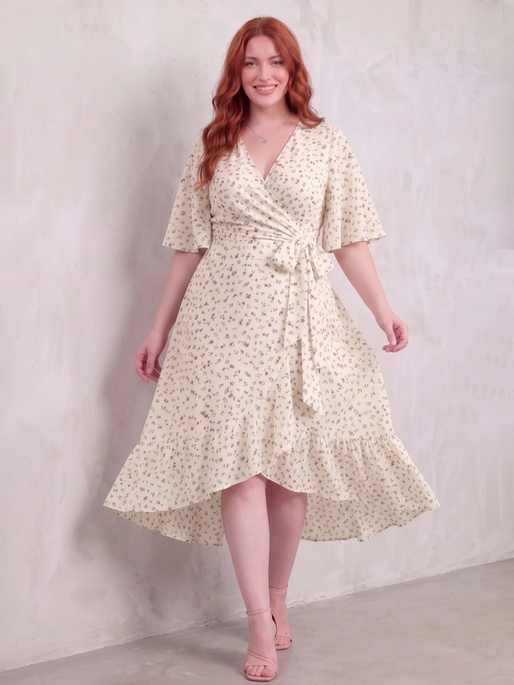 Larui Plus Size Printed Tie-Waist Wrap Dress