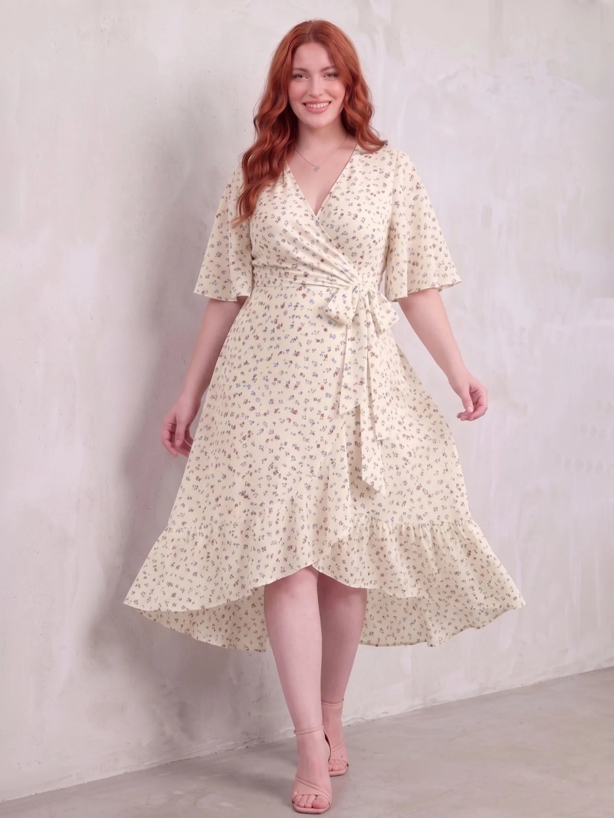 Larui Plus Size Printed Tie-Waist Wrap Dress
