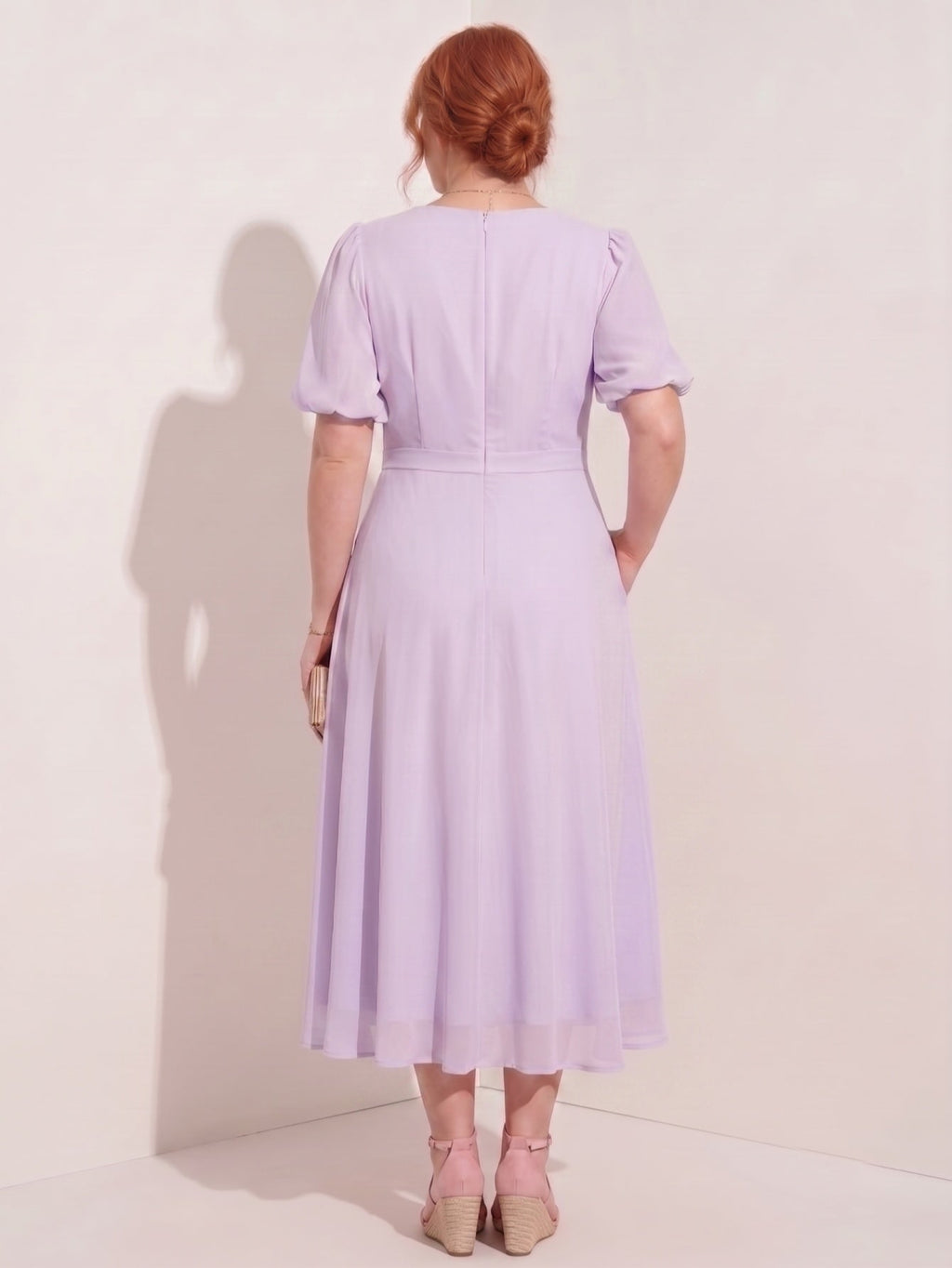 Larui Plus-Size Women's Puff-Sleeve Crew-Neck Dress