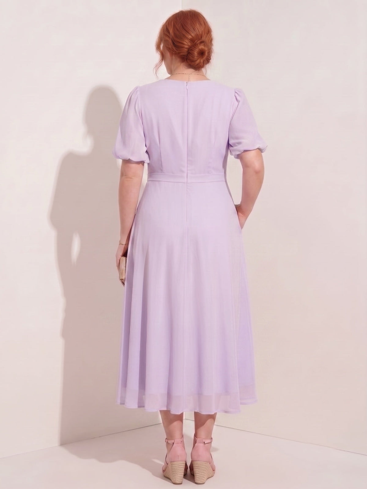 Larui Plus-Size Women's Puff-Sleeve Crew-Neck Dress
