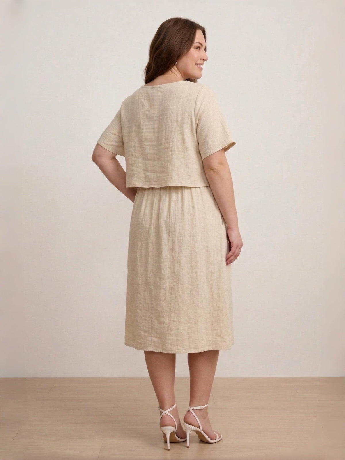 Larui Plus Size Women's Linen Short Sleeves Dress