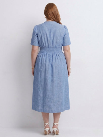 Larui Plus Size Women's Linen  Short Sleeves Dress