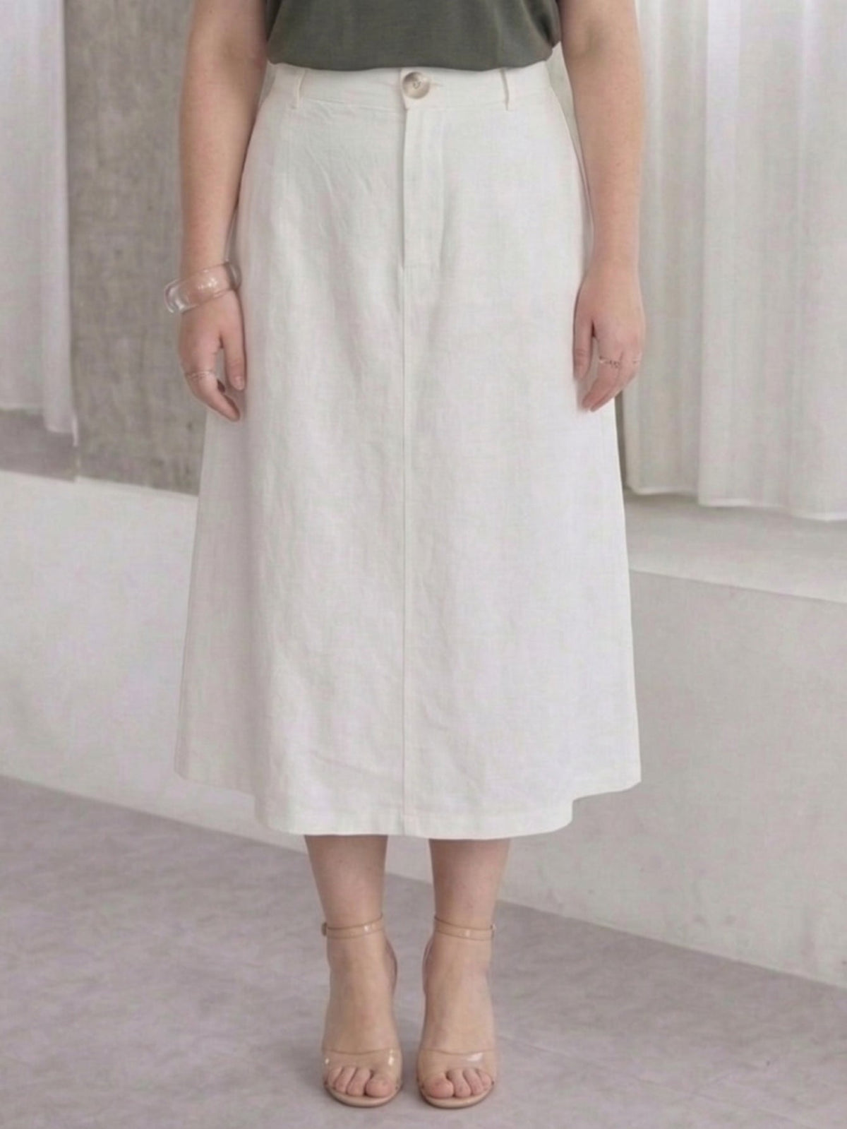 Larui Plus Size Women's Linen Pocket Midi Skirt
