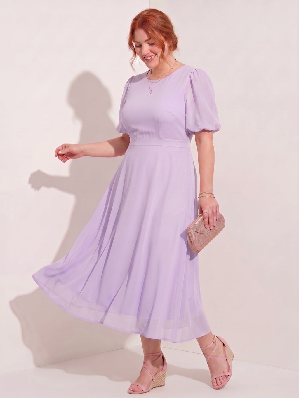 Larui Plus-Size Women's Puff-Sleeve Crew-Neck Dress