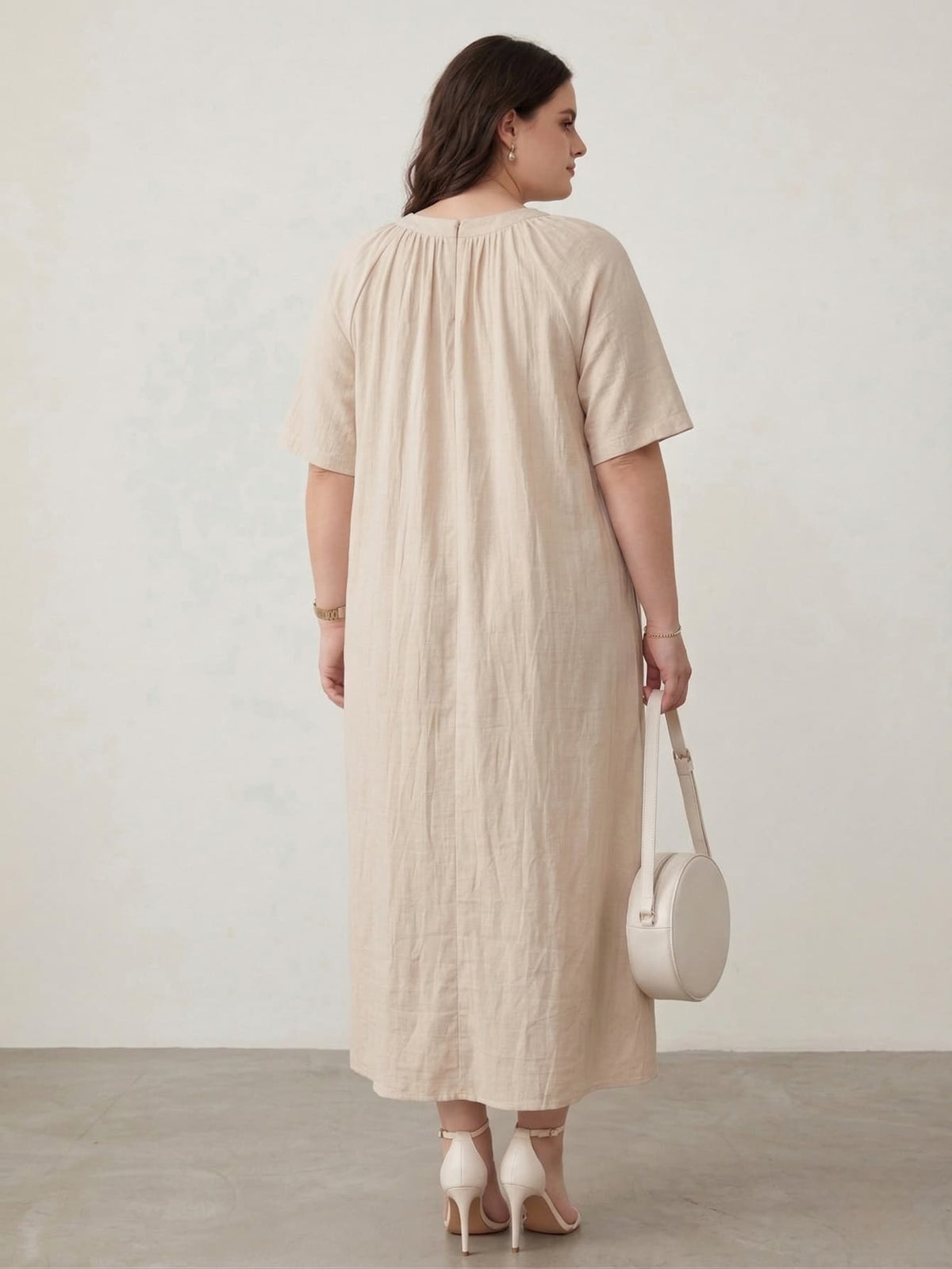 Larui Plus Size Women's Linen Short Sleeves Dress