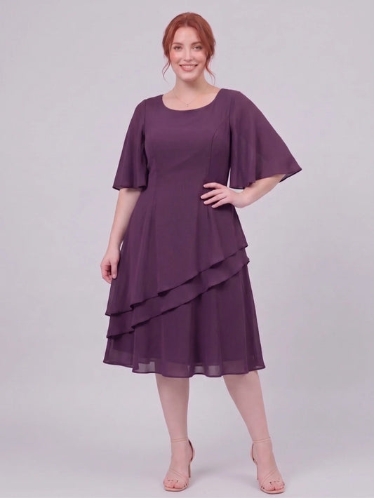 Larui Plus Size Women's Irregular Hem Chiffon Dress