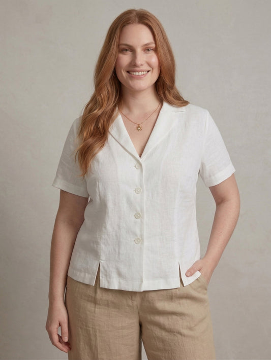 Larui Plus Size Women's Linen Short Sleeves Blouse