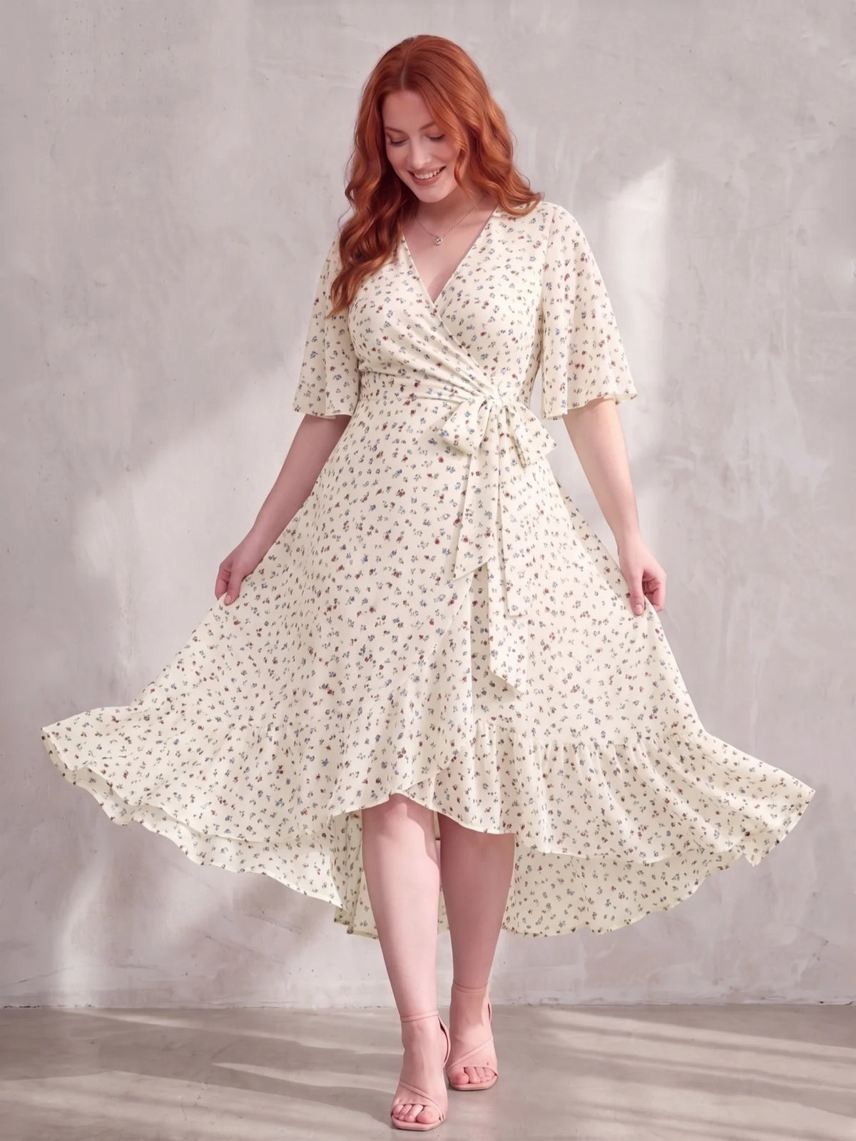 Larui Plus Size Printed Tie-Waist Wrap Dress